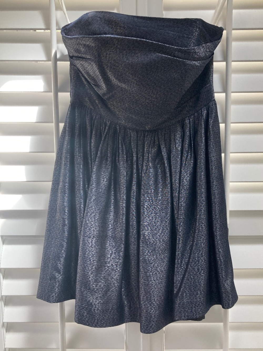 Shoshanna Strapless Mini Cocktail Dress Metallic Pewter and Navy Size 8